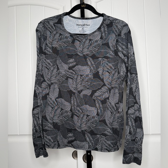 Hang Ten Women’s Sunray Gray Leaf Print Soft Long Sleeve - Picture 2 of 4
